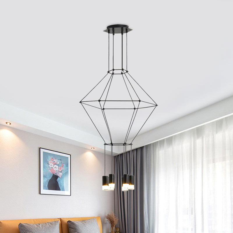 Black 3D Square Pendant Light Nordic Style 4/6 Lights Glass Hanging Ceiling Light with Metal Frame Clearhalo 'Ceiling Lights' 'Modern Pendants' 'Modern' 'Pendant Lights' 'Pendants' Lighting' 598444