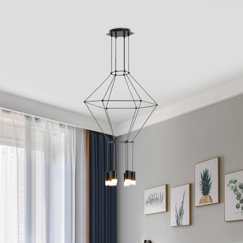 Black 3D Square Pendant Light Nordic Style 4/6 Lights Glass Hanging Ceiling Light with Metal Frame Clearhalo 'Ceiling Lights' 'Modern Pendants' 'Modern' 'Pendant Lights' 'Pendants' Lighting' 598445