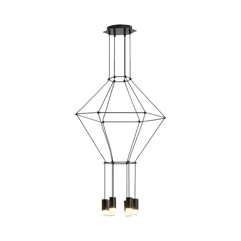 Black 3D Square Pendant Light Nordic Style 4/6 Lights Glass Hanging Ceiling Light with Metal Frame Clearhalo 'Ceiling Lights' 'Modern Pendants' 'Modern' 'Pendant Lights' 'Pendants' Lighting' 598446