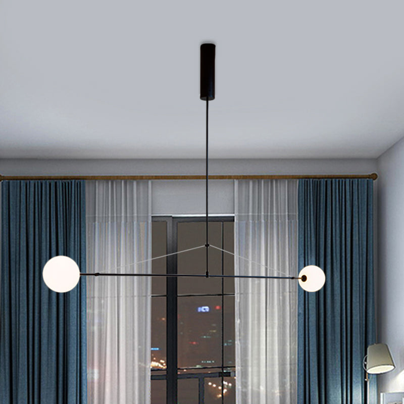 2 Heads Indoor Pendant Light Fixture with Global White Glass Shade Minimalist Black Chandelier Lamp Clearhalo 'Ceiling Lights' 'Chandeliers' 'Modern Chandeliers' 'Modern' Lighting' 598450