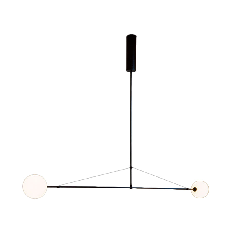 2 Heads Indoor Pendant Light Fixture with Global White Glass Shade Minimalist Black Chandelier Lamp Clearhalo 'Ceiling Lights' 'Chandeliers' 'Modern Chandeliers' 'Modern' Lighting' 598451