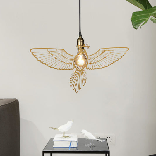 Gold Flying Bird Shade Hanging Pendant Fixture Metal Rustic Retro 1 Light Pendant Light for Dining Room Clearhalo 'Ceiling Lights' 'Modern Pendants' 'Modern' 'Pendant Lights' 'Pendants' Lighting' 598590