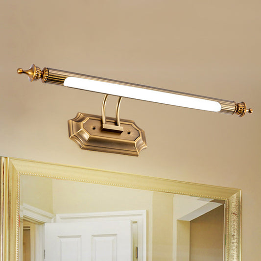 Modernist LED Vanity Light Fixture with Metal Shade Brass Tubed Sconce Wall Light in Warm/White Lighting, 18.5"/26" W Brass Clearhalo 'Cast Iron' 'Glass' 'Industrial' 'Modern wall lights' 'Modern' 'Tiffany' 'Traditional wall lights' 'Vanity Lights' 'Wall Lights' Lighting' 598613