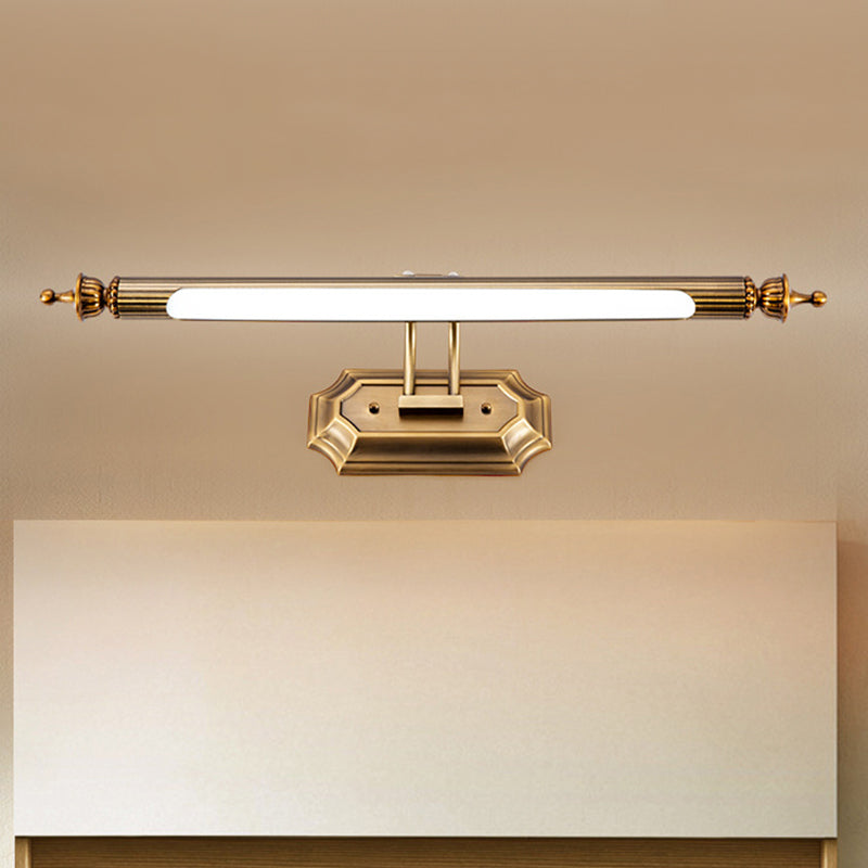 Modernist LED Vanity Light Fixture with Metal Shade Brass Tubed Sconce Wall Light in Warm/White Lighting, 18.5"/26" W Clearhalo 'Cast Iron' 'Glass' 'Industrial' 'Modern wall lights' 'Modern' 'Tiffany' 'Traditional wall lights' 'Vanity Lights' 'Wall Lights' Lighting' 598614