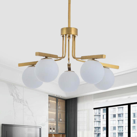 Ball White Glass Chandelier Light Modernist 5/8 Lights Led Gold Hanging Ceiling Lamp Fixture Clearhalo 'Ceiling Lights' 'Chandeliers' 'Glass shade' 'Glass' 'Modern Chandeliers' 'Modern' Lighting' 598738