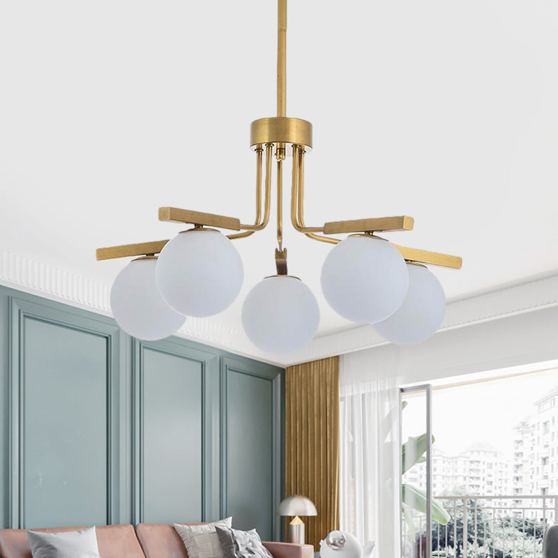 Ball White Glass Chandelier Light Modernist 5/8 Lights Led Gold Hanging Ceiling Lamp Fixture Clearhalo 'Ceiling Lights' 'Chandeliers' 'Glass shade' 'Glass' 'Modern Chandeliers' 'Modern' Lighting' 598739