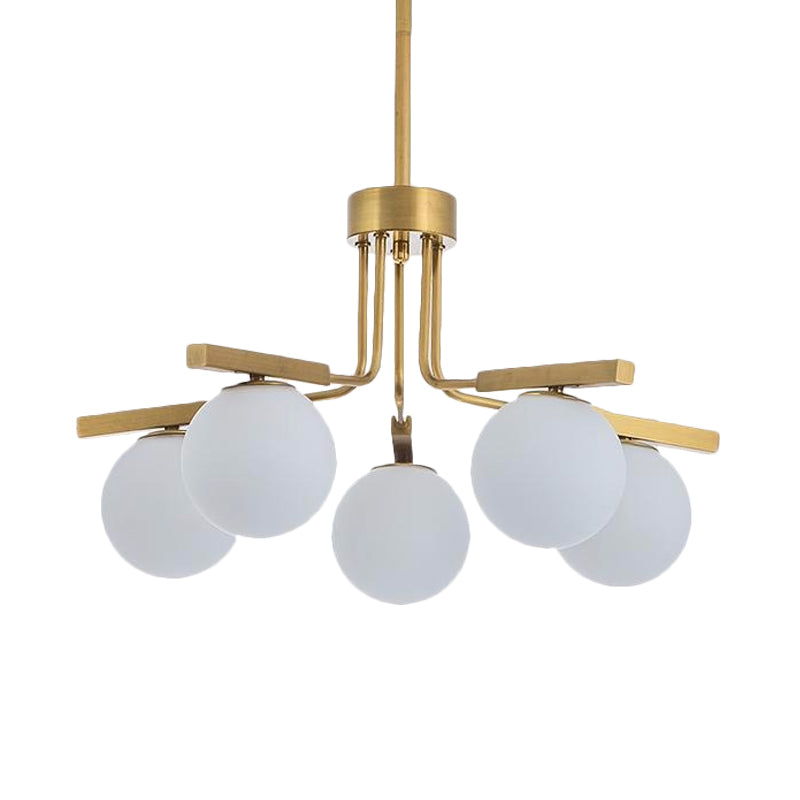 Ball White Glass Chandelier Light Modernist 5/8 Lights Led Gold Hanging Ceiling Lamp Fixture Clearhalo 'Ceiling Lights' 'Chandeliers' 'Glass shade' 'Glass' 'Modern Chandeliers' 'Modern' Lighting' 598740