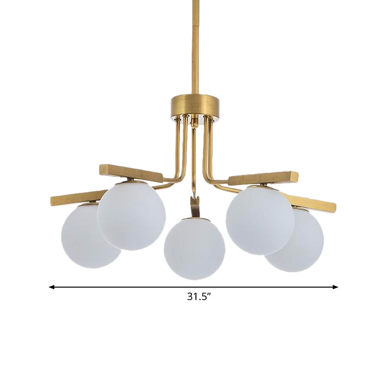 Ball White Glass Chandelier Light Modernist 5/8 Lights Led Gold Hanging Ceiling Lamp Fixture Clearhalo 'Ceiling Lights' 'Chandeliers' 'Glass shade' 'Glass' 'Modern Chandeliers' 'Modern' Lighting' 598741