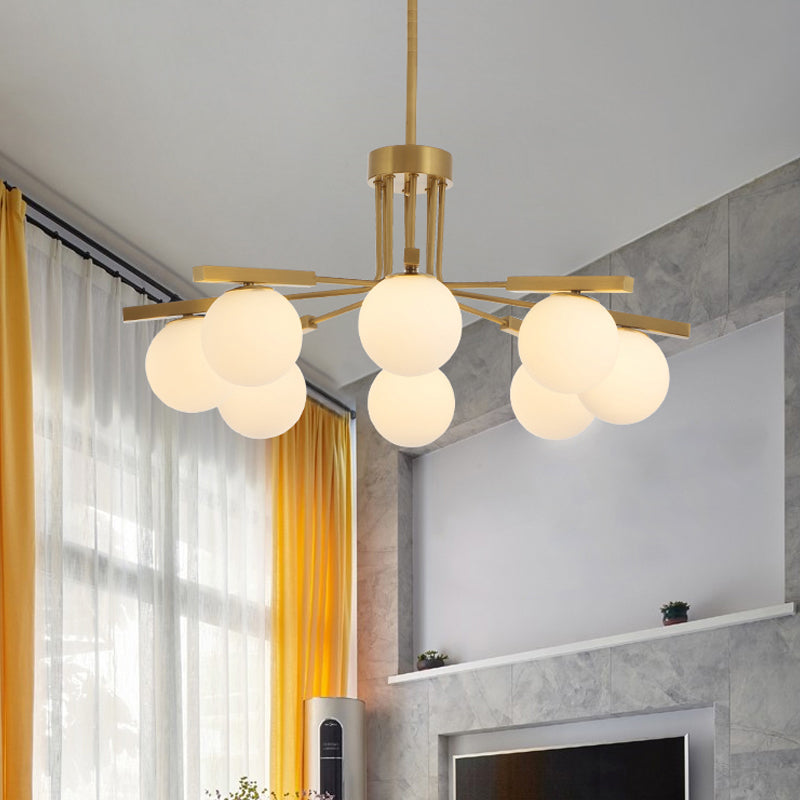 Ball White Glass Chandelier Light Modernist 5/8 Lights Led Gold Hanging Ceiling Lamp Fixture Clearhalo 'Ceiling Lights' 'Chandeliers' 'Glass shade' 'Glass' 'Modern Chandeliers' 'Modern' Lighting' 598743