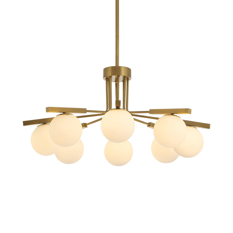 Ball White Glass Chandelier Light Modernist 5/8 Lights Led Gold Hanging Ceiling Lamp Fixture Clearhalo 'Ceiling Lights' 'Chandeliers' 'Glass shade' 'Glass' 'Modern Chandeliers' 'Modern' Lighting' 598744