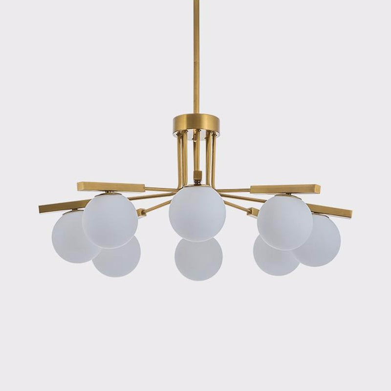 Ball White Glass Chandelier Light Modernist 5/8 Lights Led Gold Hanging Ceiling Lamp Fixture Clearhalo 'Ceiling Lights' 'Chandeliers' 'Glass shade' 'Glass' 'Modern Chandeliers' 'Modern' Lighting' 598745