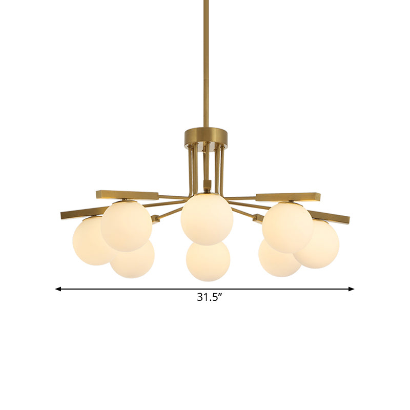 Ball White Glass Chandelier Light Modernist 5/8 Lights Led Gold Hanging Ceiling Lamp Fixture Clearhalo 'Ceiling Lights' 'Chandeliers' 'Glass shade' 'Glass' 'Modern Chandeliers' 'Modern' Lighting' 598746