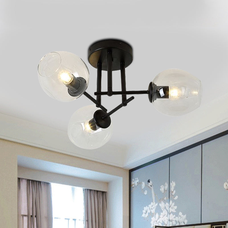 3/6/8 Lights Living Room Semi Flush Light Gold/Black Semi Flush Mount Lighting with Bubble Clear Glass Shade 3 Black Clearhalo 'Ceiling Lights' 'Close To Ceiling Lights' 'Close to ceiling' 'Glass shade' 'Glass' 'Semi-flushmount' Lighting' 598772