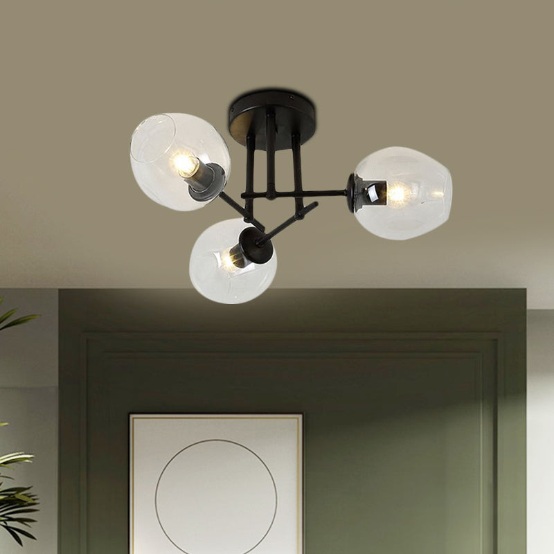 3/6/8 Lights Living Room Semi Flush Light Gold/Black Semi Flush Mount Lighting with Bubble Clear Glass Shade Clearhalo 'Ceiling Lights' 'Close To Ceiling Lights' 'Close to ceiling' 'Glass shade' 'Glass' 'Semi-flushmount' Lighting' 598774