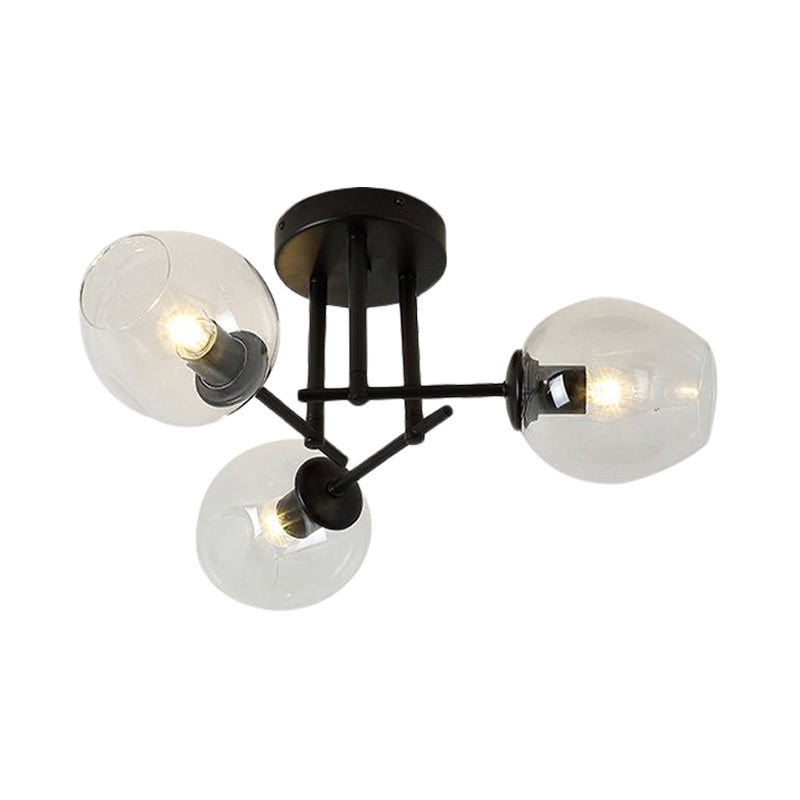 3/6/8 Lights Living Room Semi Flush Light Gold/Black Semi Flush Mount Lighting with Bubble Clear Glass Shade Clearhalo 'Ceiling Lights' 'Close To Ceiling Lights' 'Close to ceiling' 'Glass shade' 'Glass' 'Semi-flushmount' Lighting' 598775