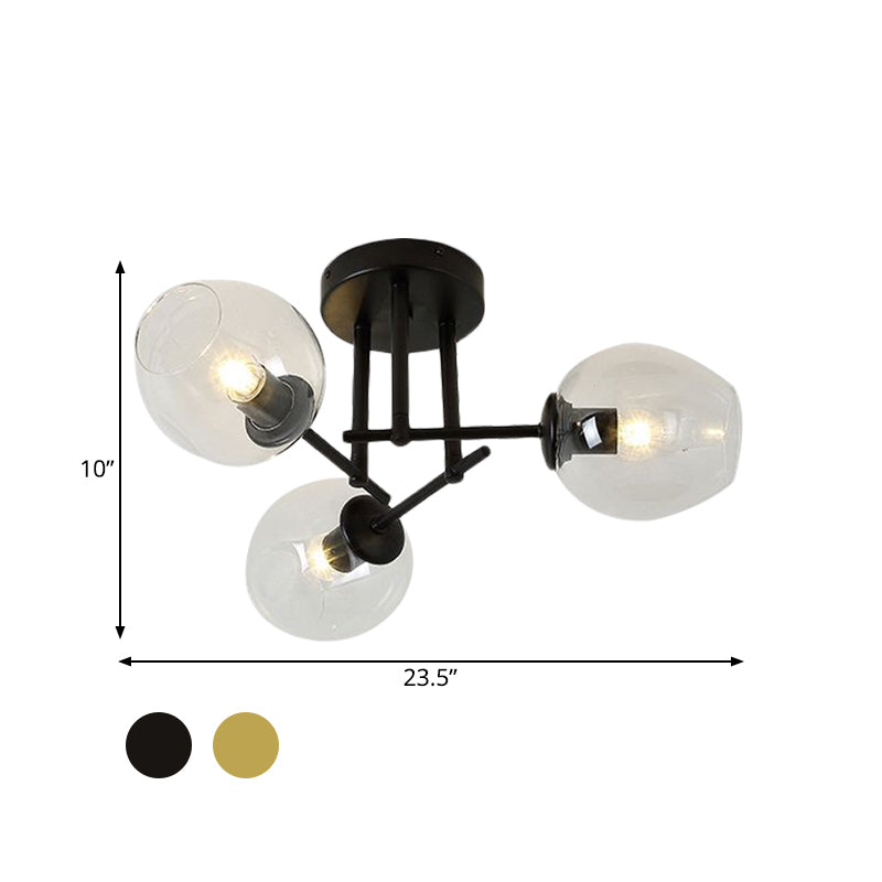 3/6/8 Lights Living Room Semi Flush Light Gold/Black Semi Flush Mount Lighting with Bubble Clear Glass Shade Clearhalo 'Ceiling Lights' 'Close To Ceiling Lights' 'Close to ceiling' 'Glass shade' 'Glass' 'Semi-flushmount' Lighting' 598776
