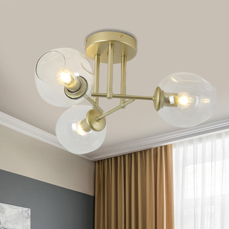 3/6/8 Lights Living Room Semi Flush Light Gold/Black Semi Flush Mount Lighting with Bubble Clear Glass Shade 3 Gold Clearhalo 'Ceiling Lights' 'Close To Ceiling Lights' 'Close to ceiling' 'Glass shade' 'Glass' 'Semi-flushmount' Lighting' 598777