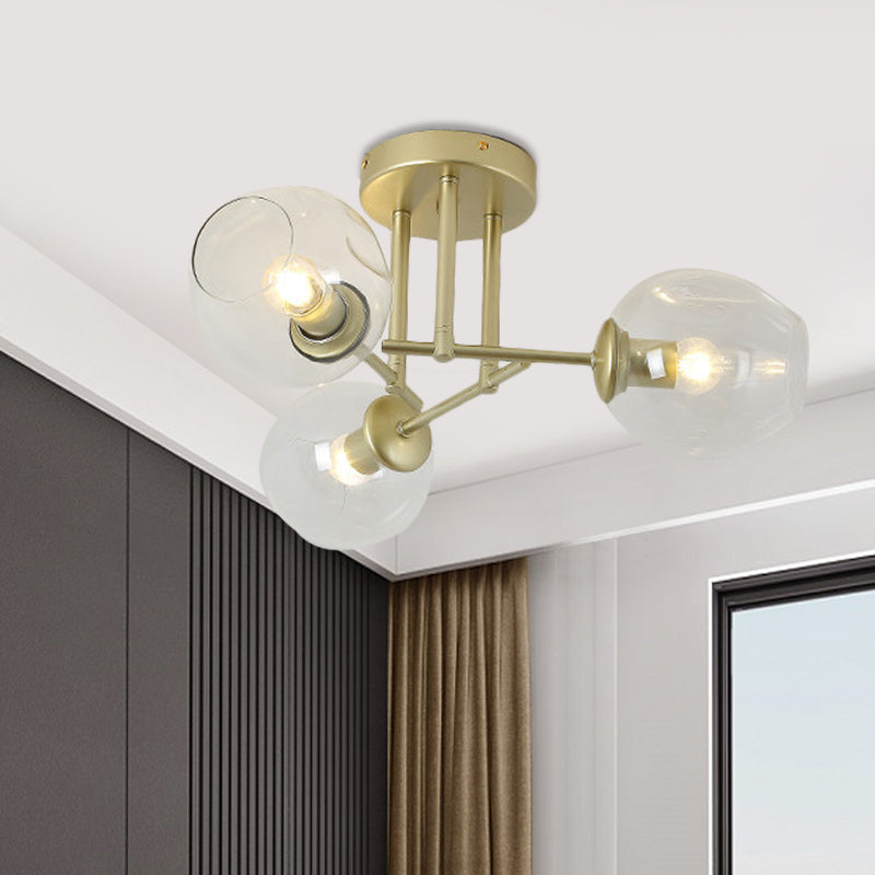 3/6/8 Lights Living Room Semi Flush Light Gold/Black Semi Flush Mount Lighting with Bubble Clear Glass Shade Clearhalo 'Ceiling Lights' 'Close To Ceiling Lights' 'Close to ceiling' 'Glass shade' 'Glass' 'Semi-flushmount' Lighting' 598778