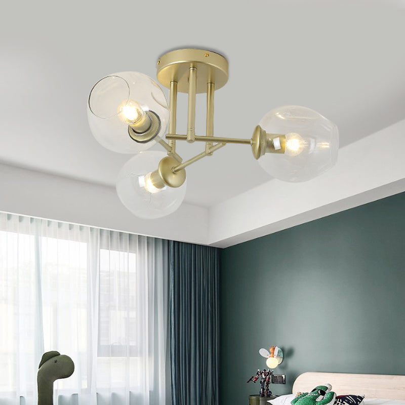 3/6/8 Lights Living Room Semi Flush Light Gold/Black Semi Flush Mount Lighting with Bubble Clear Glass Shade Clearhalo 'Ceiling Lights' 'Close To Ceiling Lights' 'Close to ceiling' 'Glass shade' 'Glass' 'Semi-flushmount' Lighting' 598779