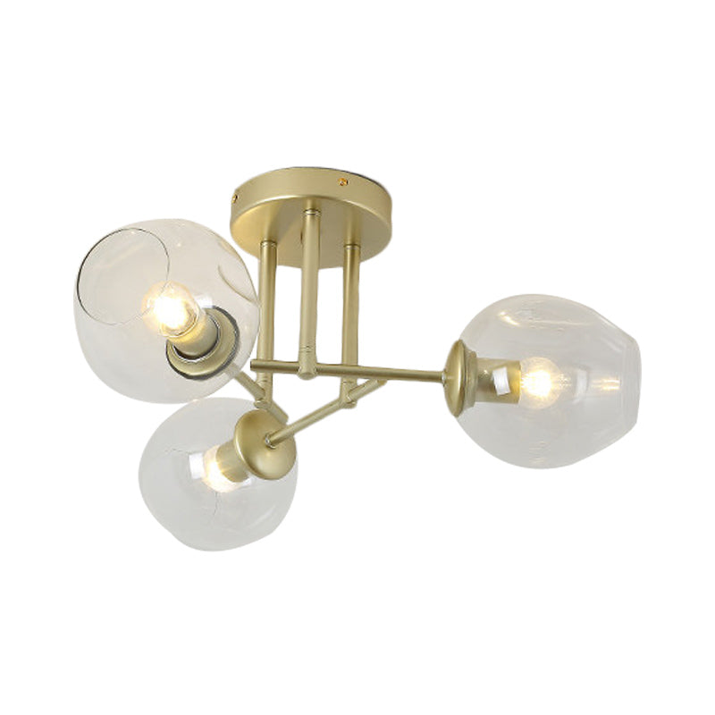 3/6/8 Lights Living Room Semi Flush Light Gold/Black Semi Flush Mount Lighting with Bubble Clear Glass Shade Clearhalo 'Ceiling Lights' 'Close To Ceiling Lights' 'Close to ceiling' 'Glass shade' 'Glass' 'Semi-flushmount' Lighting' 598780