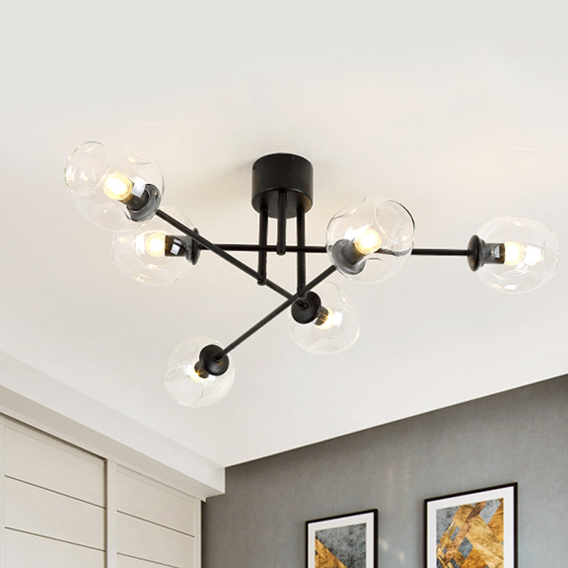 3/6/8 Lights Living Room Semi Flush Light Gold/Black Semi Flush Mount Lighting with Bubble Clear Glass Shade 6 Black Clearhalo 'Ceiling Lights' 'Close To Ceiling Lights' 'Close to ceiling' 'Glass shade' 'Glass' 'Semi-flushmount' Lighting' 598781