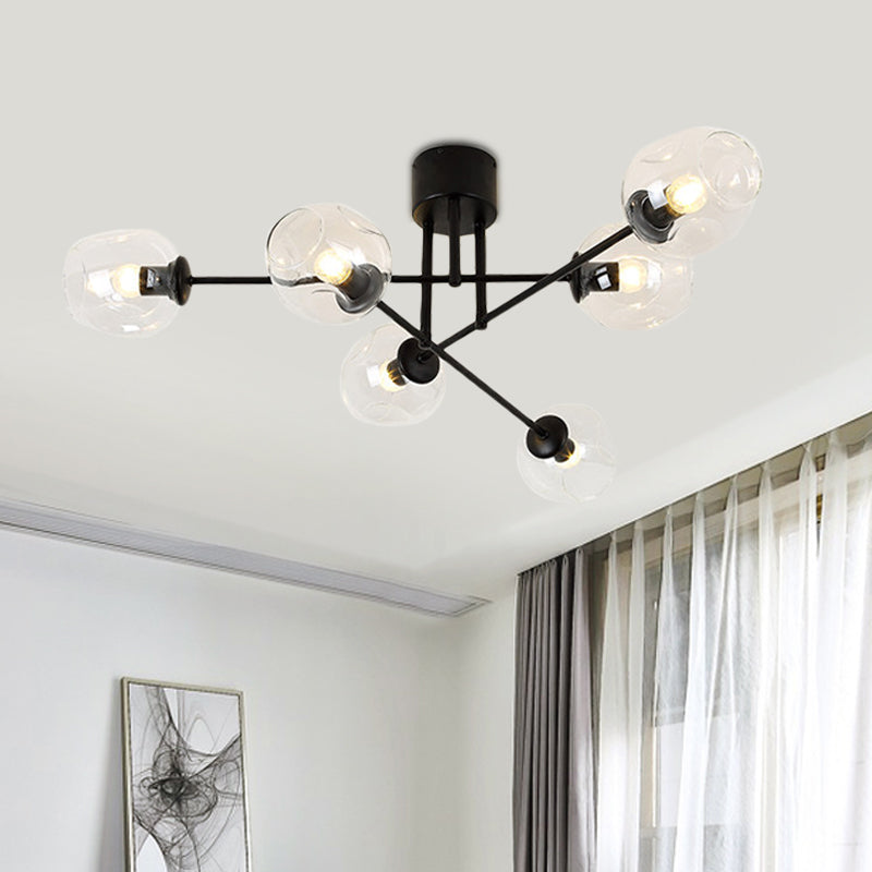 3/6/8 Lights Living Room Semi Flush Light Gold/Black Semi Flush Mount Lighting with Bubble Clear Glass Shade Clearhalo 'Ceiling Lights' 'Close To Ceiling Lights' 'Close to ceiling' 'Glass shade' 'Glass' 'Semi-flushmount' Lighting' 598782