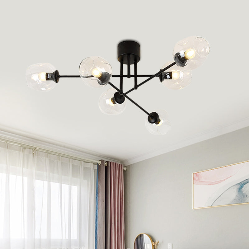 3/6/8 Lights Living Room Semi Flush Light Gold/Black Semi Flush Mount Lighting with Bubble Clear Glass Shade Clearhalo 'Ceiling Lights' 'Close To Ceiling Lights' 'Close to ceiling' 'Glass shade' 'Glass' 'Semi-flushmount' Lighting' 598783