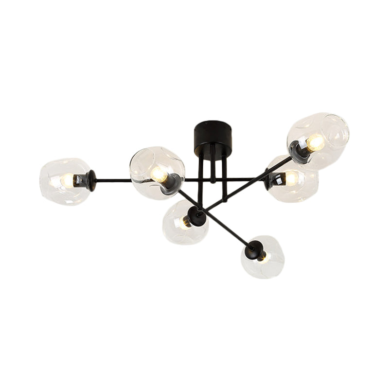 3/6/8 Lights Living Room Semi Flush Light Gold/Black Semi Flush Mount Lighting with Bubble Clear Glass Shade Clearhalo 'Ceiling Lights' 'Close To Ceiling Lights' 'Close to ceiling' 'Glass shade' 'Glass' 'Semi-flushmount' Lighting' 598784