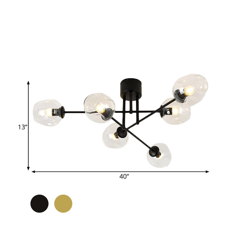 3/6/8 Lights Living Room Semi Flush Light Gold/Black Semi Flush Mount Lighting with Bubble Clear Glass Shade Clearhalo 'Ceiling Lights' 'Close To Ceiling Lights' 'Close to ceiling' 'Glass shade' 'Glass' 'Semi-flushmount' Lighting' 598785