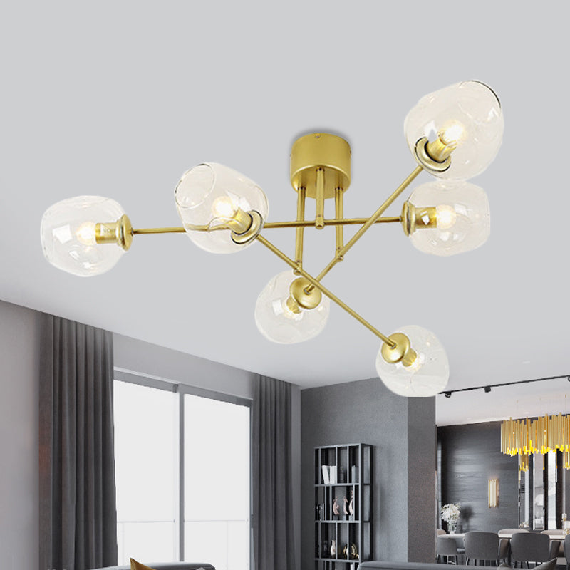 3/6/8 Lights Living Room Semi Flush Light Gold/Black Semi Flush Mount Lighting with Bubble Clear Glass Shade 6 Gold Clearhalo 'Ceiling Lights' 'Close To Ceiling Lights' 'Close to ceiling' 'Glass shade' 'Glass' 'Semi-flushmount' Lighting' 598786