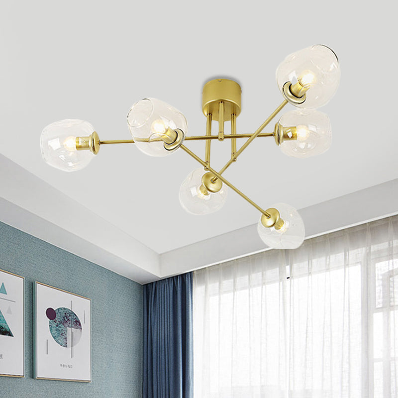 3/6/8 Lights Living Room Semi Flush Light Gold/Black Semi Flush Mount Lighting with Bubble Clear Glass Shade Clearhalo 'Ceiling Lights' 'Close To Ceiling Lights' 'Close to ceiling' 'Glass shade' 'Glass' 'Semi-flushmount' Lighting' 598787