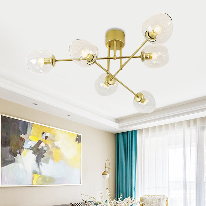 3/6/8 Lights Living Room Semi Flush Light Gold/Black Semi Flush Mount Lighting with Bubble Clear Glass Shade Clearhalo 'Ceiling Lights' 'Close To Ceiling Lights' 'Close to ceiling' 'Glass shade' 'Glass' 'Semi-flushmount' Lighting' 598788