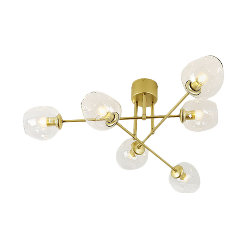 3/6/8 Lights Living Room Semi Flush Light Gold/Black Semi Flush Mount Lighting with Bubble Clear Glass Shade Clearhalo 'Ceiling Lights' 'Close To Ceiling Lights' 'Close to ceiling' 'Glass shade' 'Glass' 'Semi-flushmount' Lighting' 598789