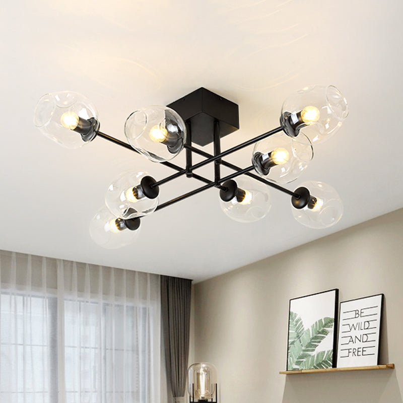 3/6/8 Lights Living Room Semi Flush Light Gold/Black Semi Flush Mount Lighting with Bubble Clear Glass Shade 8 Black Clearhalo 'Ceiling Lights' 'Close To Ceiling Lights' 'Close to ceiling' 'Glass shade' 'Glass' 'Semi-flushmount' Lighting' 598790