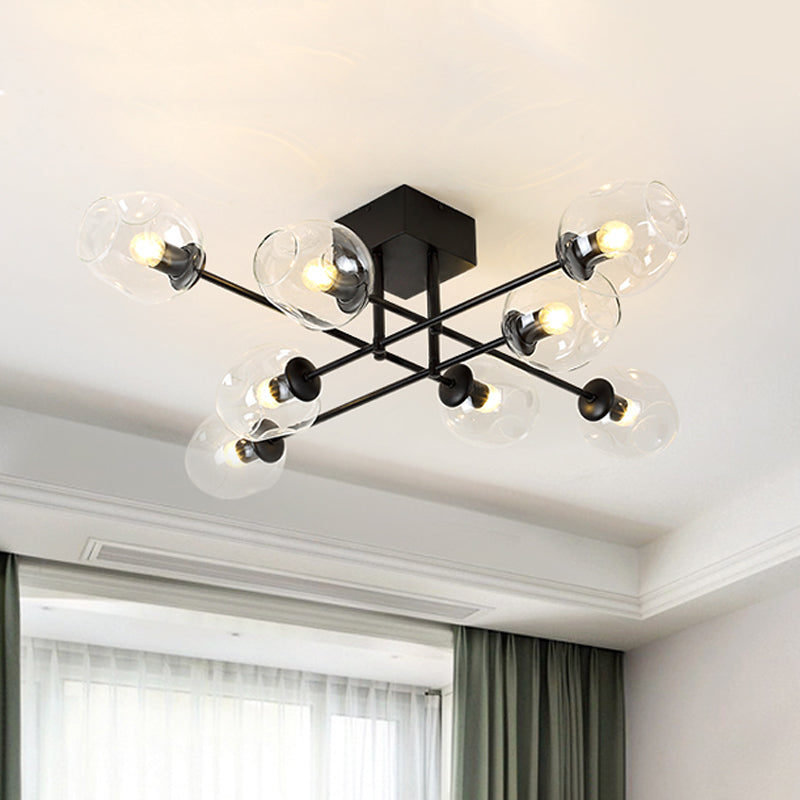 3/6/8 Lights Living Room Semi Flush Light Gold/Black Semi Flush Mount Lighting with Bubble Clear Glass Shade Clearhalo 'Ceiling Lights' 'Close To Ceiling Lights' 'Close to ceiling' 'Glass shade' 'Glass' 'Semi-flushmount' Lighting' 598791