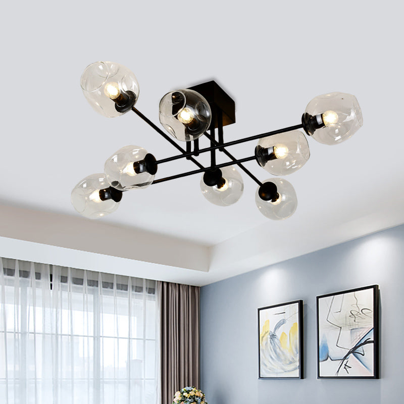 3/6/8 Lights Living Room Semi Flush Light Gold/Black Semi Flush Mount Lighting with Bubble Clear Glass Shade Clearhalo 'Ceiling Lights' 'Close To Ceiling Lights' 'Close to ceiling' 'Glass shade' 'Glass' 'Semi-flushmount' Lighting' 598792