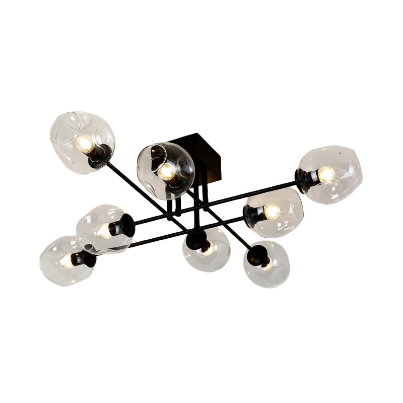 3/6/8 Lights Living Room Semi Flush Light Gold/Black Semi Flush Mount Lighting with Bubble Clear Glass Shade Clearhalo 'Ceiling Lights' 'Close To Ceiling Lights' 'Close to ceiling' 'Glass shade' 'Glass' 'Semi-flushmount' Lighting' 598793