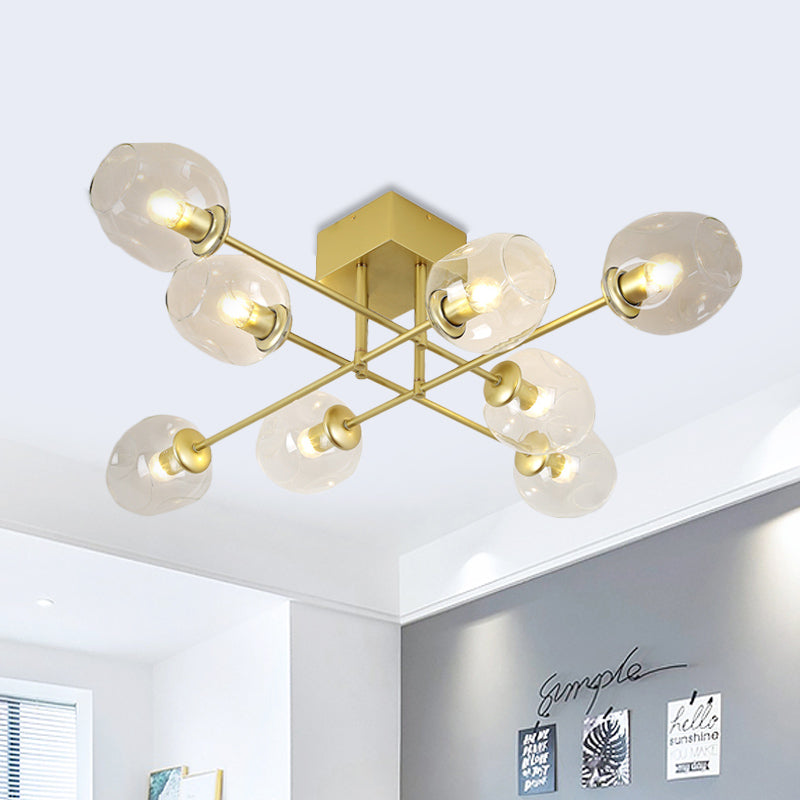 3/6/8 Lights Living Room Semi Flush Light Gold/Black Semi Flush Mount Lighting with Bubble Clear Glass Shade 8 Gold Clearhalo 'Ceiling Lights' 'Close To Ceiling Lights' 'Close to ceiling' 'Glass shade' 'Glass' 'Semi-flushmount' Lighting' 598795