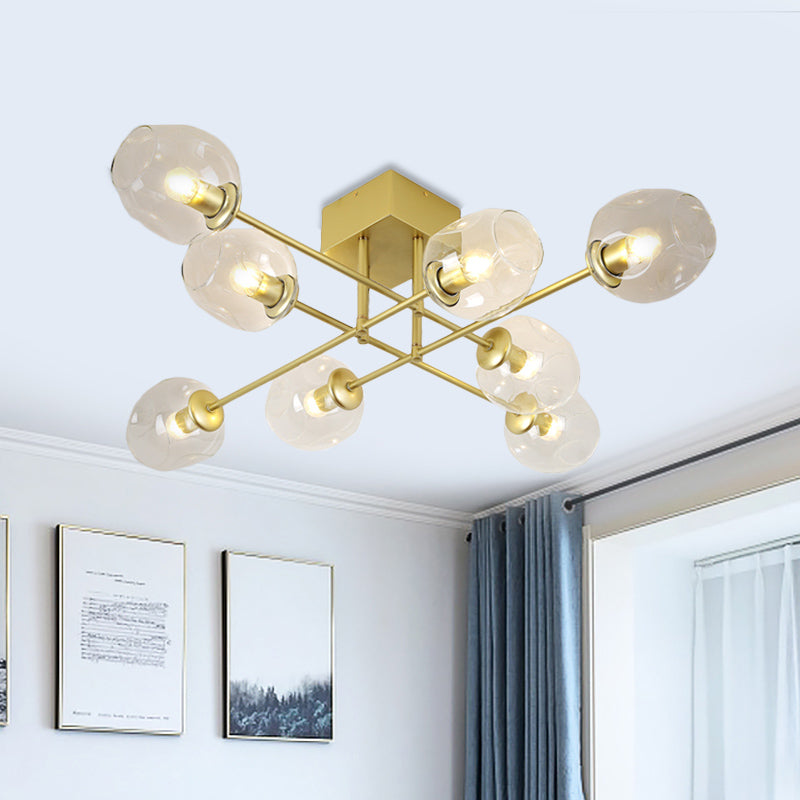 3/6/8 Lights Living Room Semi Flush Light Gold/Black Semi Flush Mount Lighting with Bubble Clear Glass Shade Clearhalo 'Ceiling Lights' 'Close To Ceiling Lights' 'Close to ceiling' 'Glass shade' 'Glass' 'Semi-flushmount' Lighting' 598796