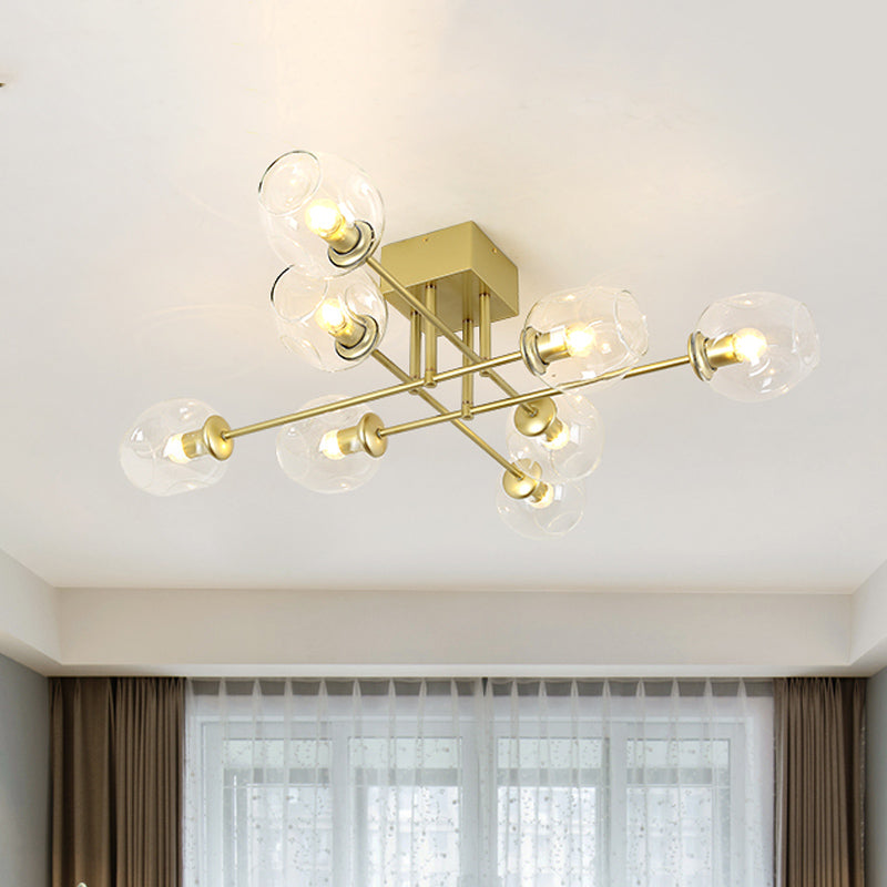 3/6/8 Lights Living Room Semi Flush Light Gold/Black Semi Flush Mount Lighting with Bubble Clear Glass Shade Clearhalo 'Ceiling Lights' 'Close To Ceiling Lights' 'Close to ceiling' 'Glass shade' 'Glass' 'Semi-flushmount' Lighting' 598797