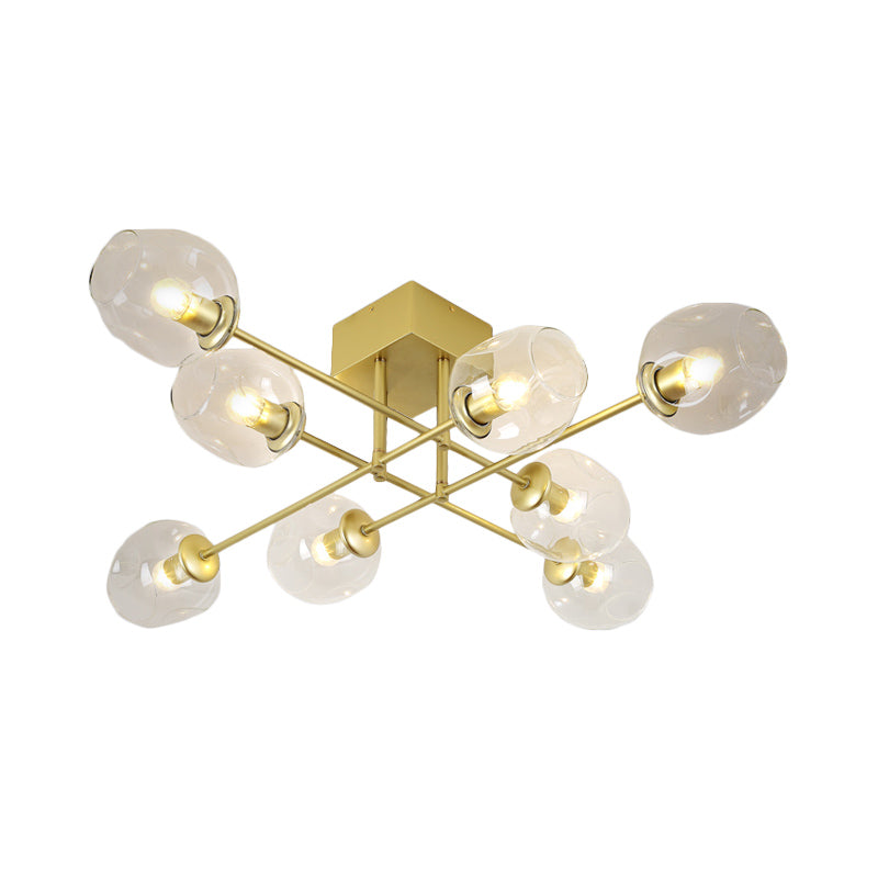 3/6/8 Lights Living Room Semi Flush Light Gold/Black Semi Flush Mount Lighting with Bubble Clear Glass Shade Clearhalo 'Ceiling Lights' 'Close To Ceiling Lights' 'Close to ceiling' 'Glass shade' 'Glass' 'Semi-flushmount' Lighting' 598798