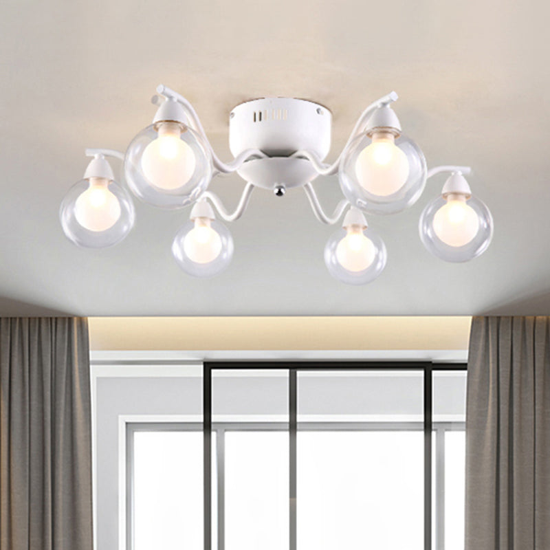 Starburst Semi Flush Ceiling Light Simple Style Metal Ball Glass Shade 6 Lights Bedroom Ceiling Mounted Fixture in White Clearhalo 'Ceiling Lights' 'Close To Ceiling Lights' 'Close to ceiling' 'Glass shade' 'Glass' 'Semi-flushmount' Lighting' 598804