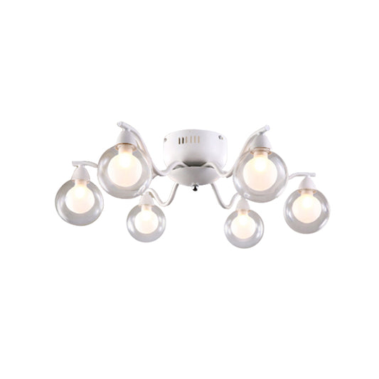 Starburst Semi Flush Ceiling Light Simple Style Metal Ball Glass Shade 6 Lights Bedroom Ceiling Mounted Fixture in White Clearhalo 'Ceiling Lights' 'Close To Ceiling Lights' 'Close to ceiling' 'Glass shade' 'Glass' 'Semi-flushmount' Lighting' 598806