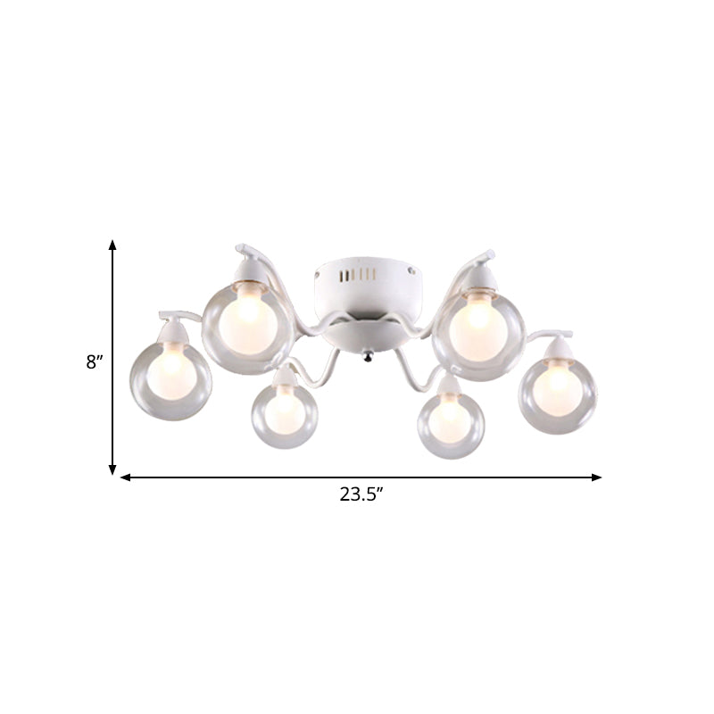 Starburst Semi Flush Ceiling Light Simple Style Metal Ball Glass Shade 6 Lights Bedroom Ceiling Mounted Fixture in White Clearhalo 'Ceiling Lights' 'Close To Ceiling Lights' 'Close to ceiling' 'Glass shade' 'Glass' 'Semi-flushmount' Lighting' 598807