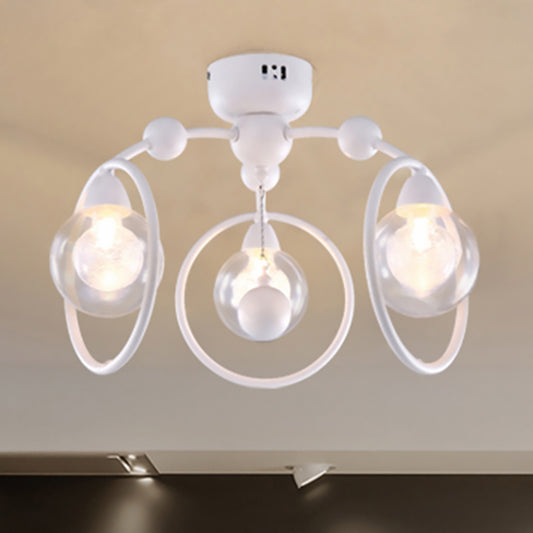 Simple Style Ring Semi Flush Mount Light Fixture Metal Ball Glass Shade 3 Lights White Ceiling Flush Mount for Dining Room White Clearhalo 'Ceiling Lights' 'Close To Ceiling Lights' 'Close to ceiling' 'Semi-flushmount' Lighting' 598808