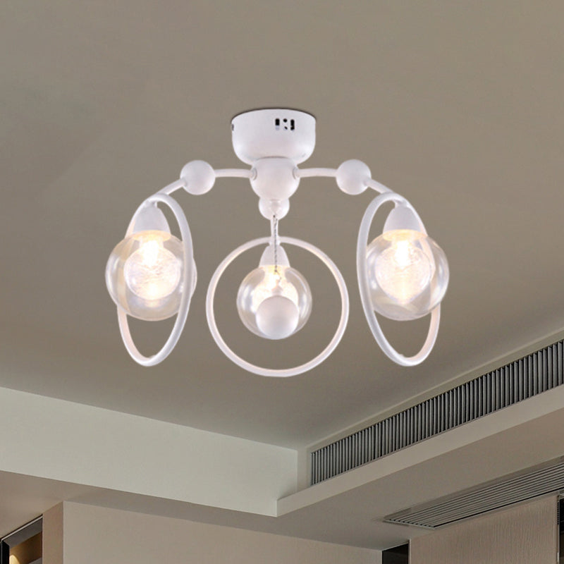 Simple Style Ring Semi Flush Mount Light Fixture Metal Ball Glass Shade 3 Lights White Ceiling Flush Mount for Dining Room Clearhalo 'Ceiling Lights' 'Close To Ceiling Lights' 'Close to ceiling' 'Semi-flushmount' Lighting' 598810