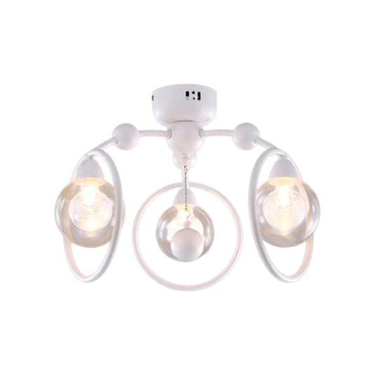 Simple Style Ring Semi Flush Mount Light Fixture Metal Ball Glass Shade 3 Lights White Ceiling Flush Mount for Dining Room Clearhalo 'Ceiling Lights' 'Close To Ceiling Lights' 'Close to ceiling' 'Semi-flushmount' Lighting' 598811