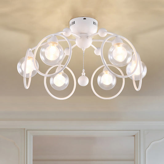 Ring Semi Flush Mount Lighting with Globe Glass Shade Modern 6 Lights White Ceiling Light Fixture for Bedroom White Clearhalo 'Ceiling Lights' 'Close To Ceiling Lights' 'Close to ceiling' 'Semi-flushmount' Lighting' 598813