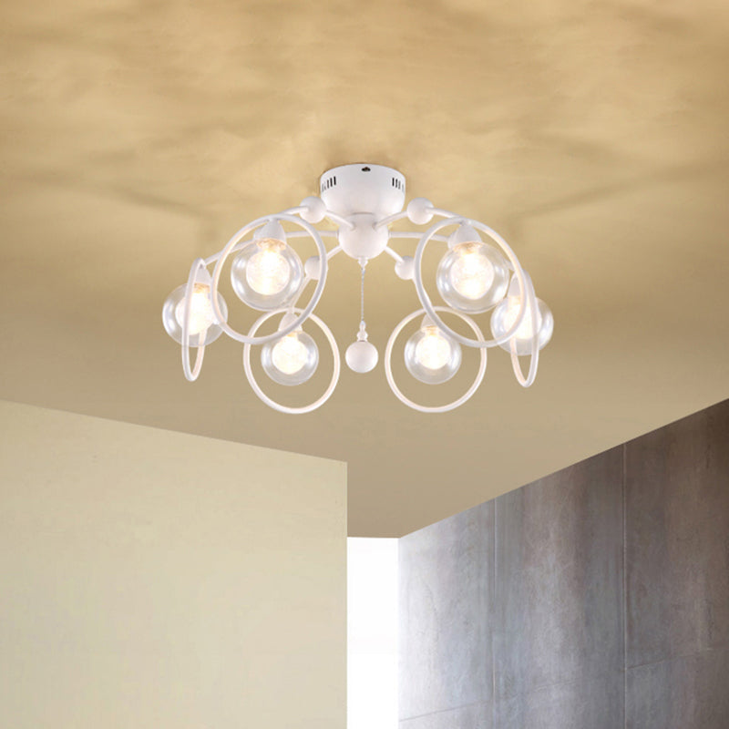 Ring Semi Flush Mount Lighting with Globe Glass Shade Modern 6 Lights White Ceiling Light Fixture for Bedroom Clearhalo 'Ceiling Lights' 'Close To Ceiling Lights' 'Close to ceiling' 'Semi-flushmount' Lighting' 598814