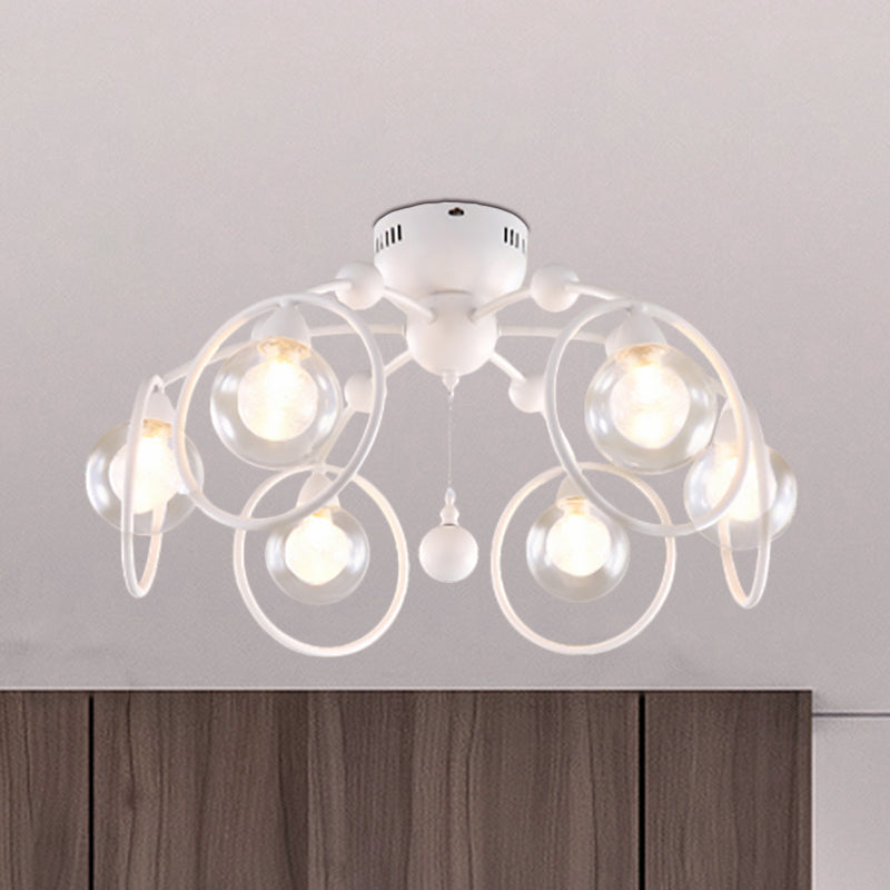 Ring Semi Flush Mount Lighting with Globe Glass Shade Modern 6 Lights White Ceiling Light Fixture for Bedroom Clearhalo 'Ceiling Lights' 'Close To Ceiling Lights' 'Close to ceiling' 'Semi-flushmount' Lighting' 598815